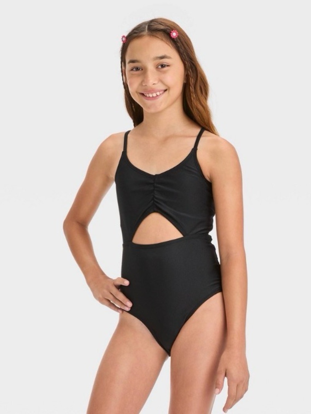 NWT Art Class Girls 'Free Spirit' Solid One Piece Swimsuit Black XL